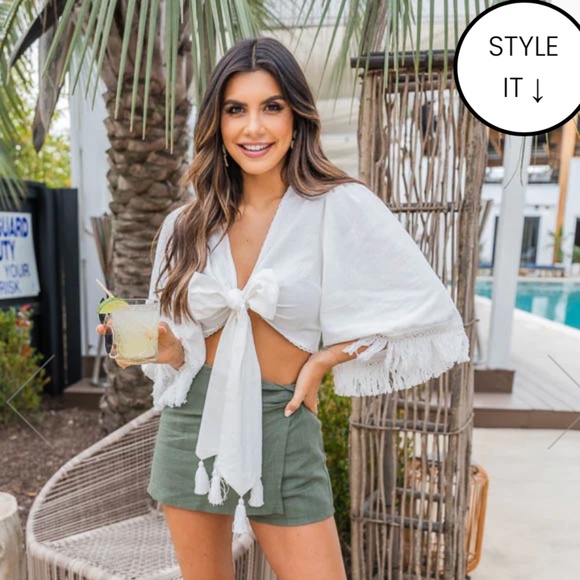 Cropped Tassel Ivory Blouse - Picture 1 of 5